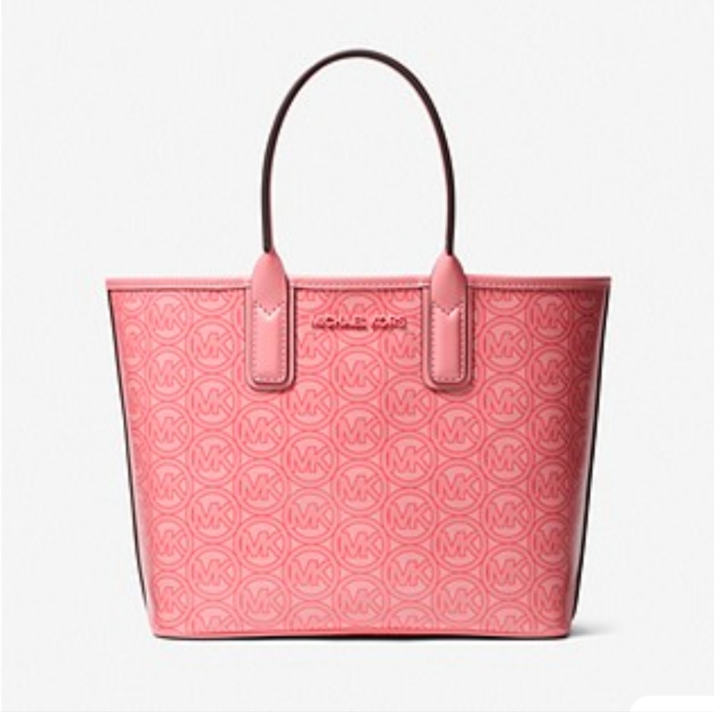 MK SMALL LOGO JACQUARD TOTE BAG IN COLOR GRAPEFRUIT